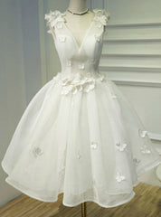 White V-neck Organza Homecoming Dress