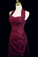 Wine Red A-Line Halter Vintage Style Prom Dress, Wine Red Long Evening Dress