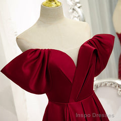 Wine Red Satin A-line Floor Length Party Dresses, Burgundy Long Formal Dresses