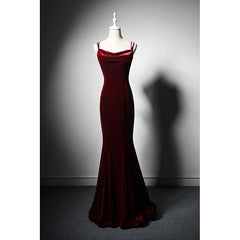 Wedding Dresses Chic, Wine Red Velvet Mermaid Wedding Party Dresses, Wine Red Formal Dresses