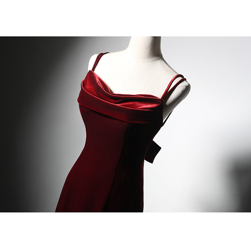 Wedding Dresses Sleeves, Wine Red Velvet Mermaid Wedding Party Dresses, Wine Red Formal Dresses