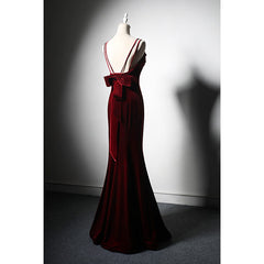 Wedding Dress Fall, Wine Red Velvet Mermaid Wedding Party Dresses, Wine Red Formal Dresses