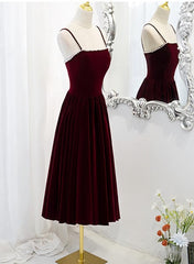 Wedding Dresses Bridesmaids, Wine Red Velvet Short Simple Wedding Party Dress, Dark Red Homecoming Dresses