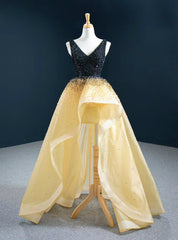 With 1000s Of Champagne Ball Gown  Organza V-neck Beading Prom Dress