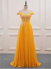 Party Dress Wedding Guest Dress, Yellow Off Shoulder Long Party Dress, Sweetheart Formal Dress