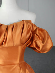 Prom Dresses For Short Girls, Orange Floor Length Satin Long Prom Dress, Off the Shoulder Evening Party Dress